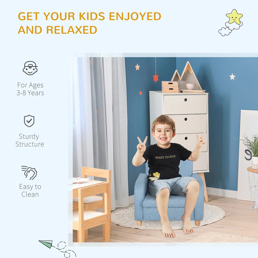 HOMCOM Scaun pentru Camera Copiilor în Material Textil Max. 65 kg 49x45x44cm Albastru | Aosom Romania