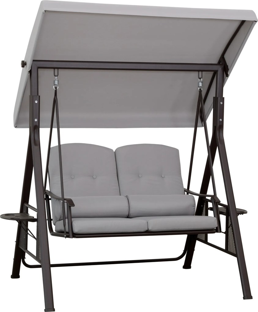 Outsunny leagăn Hollywood 2 locuri pentru grădină cu acoperiș, pernă și tăviță, metal, poliester, gri, 162 x 118 x 173 cm | Aosom Romania