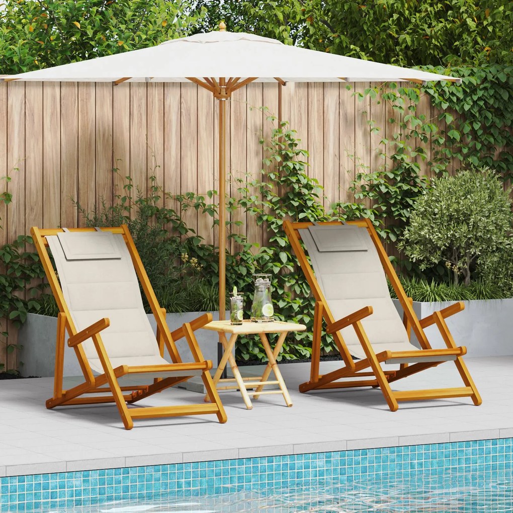 vidaXL Scaun de plajă cu pernă 2 pcs Maro 61.5 x 123 x 82cm