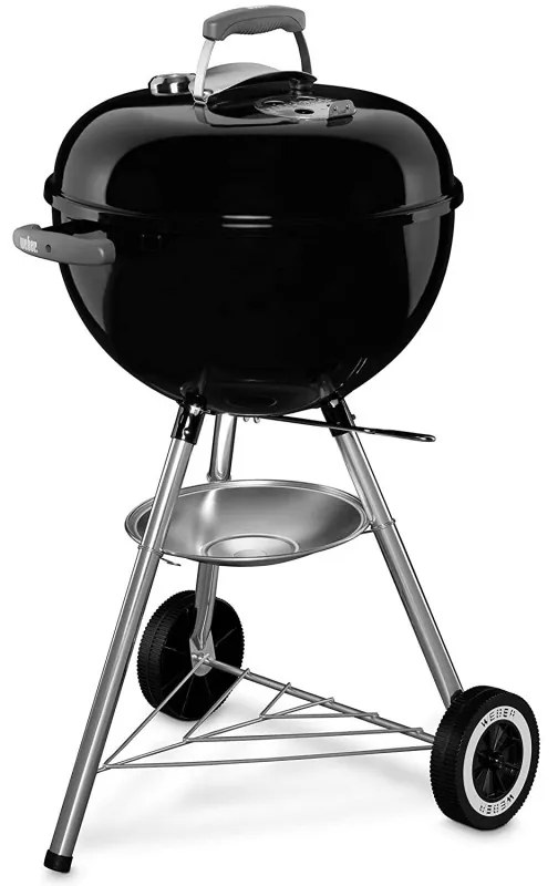 Gratar pe carbuni Weber Classic Kettle 1241304, 47 cm, Otel emailat, Reglare flux aer, 2 roti, 2 manere reci, Termometru, Negru