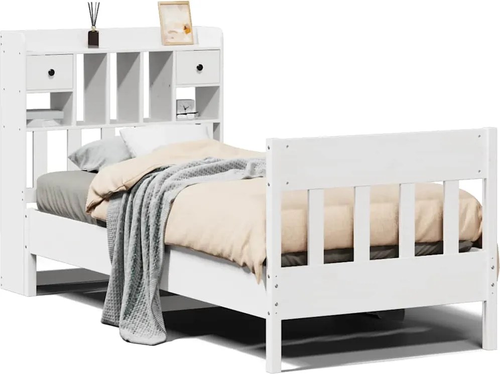 vidaXL Cadru pat fără saltea, alb, 90x190 cm, lemn masiv de pin