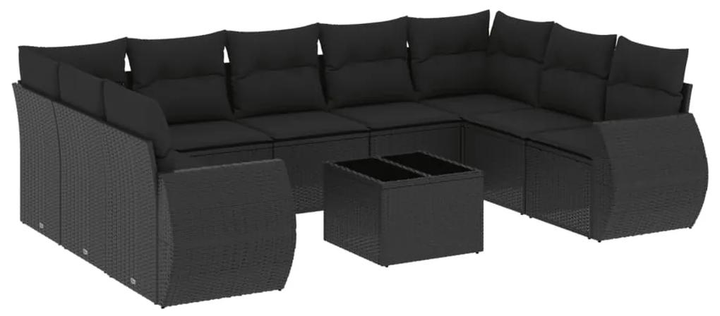 3254142 vidaXL Set canapele de grădină cu perne, 10 piese, negru, poliratan