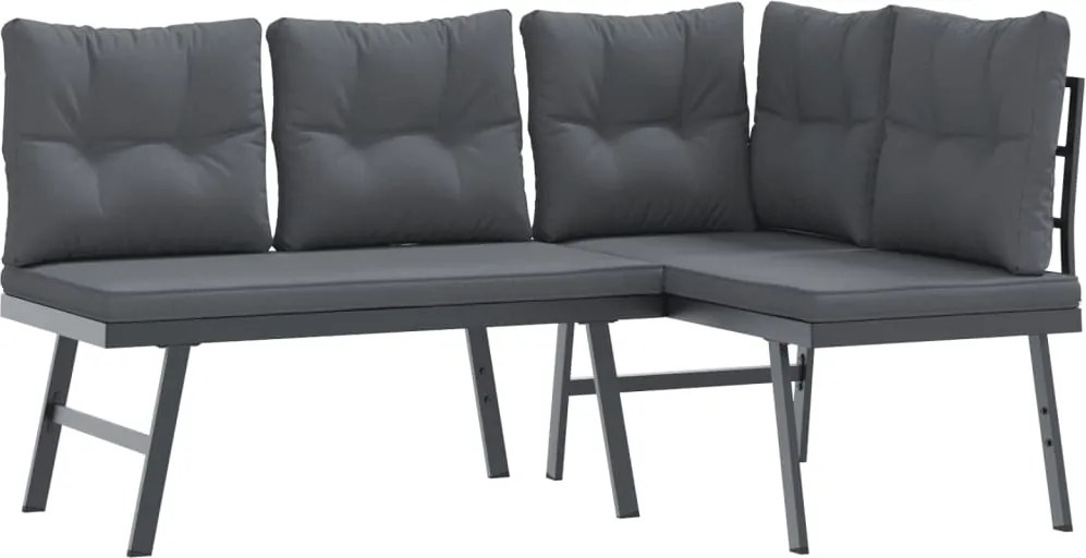 vidaXL Bănci de grădină cu perne 2 buc negru oțel vopsit electrostatic