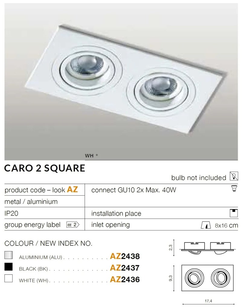 Spot incastrat tavan/plafon CARO 2 S aluminiu