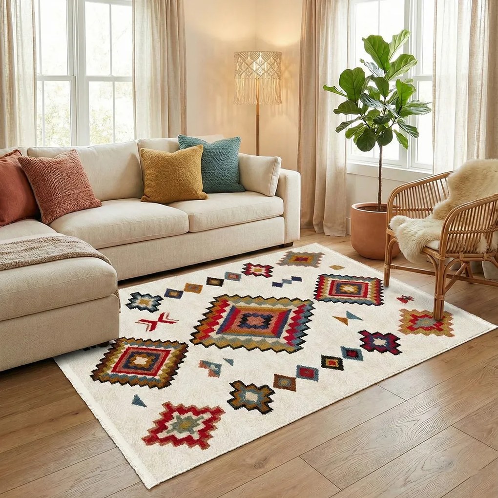 Covor camera antiderapant, 180x280 cm, etnic multicolor, Model Aztec
