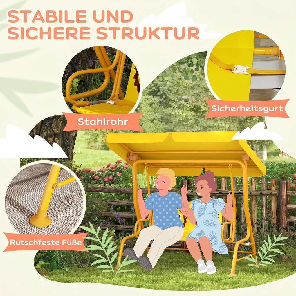 AIYAPLAY Leagăn pentru Copii cu Copertină Reglabilă și Centură de Siguranță, 120x112x75 cm, Galben | Aosom Romania