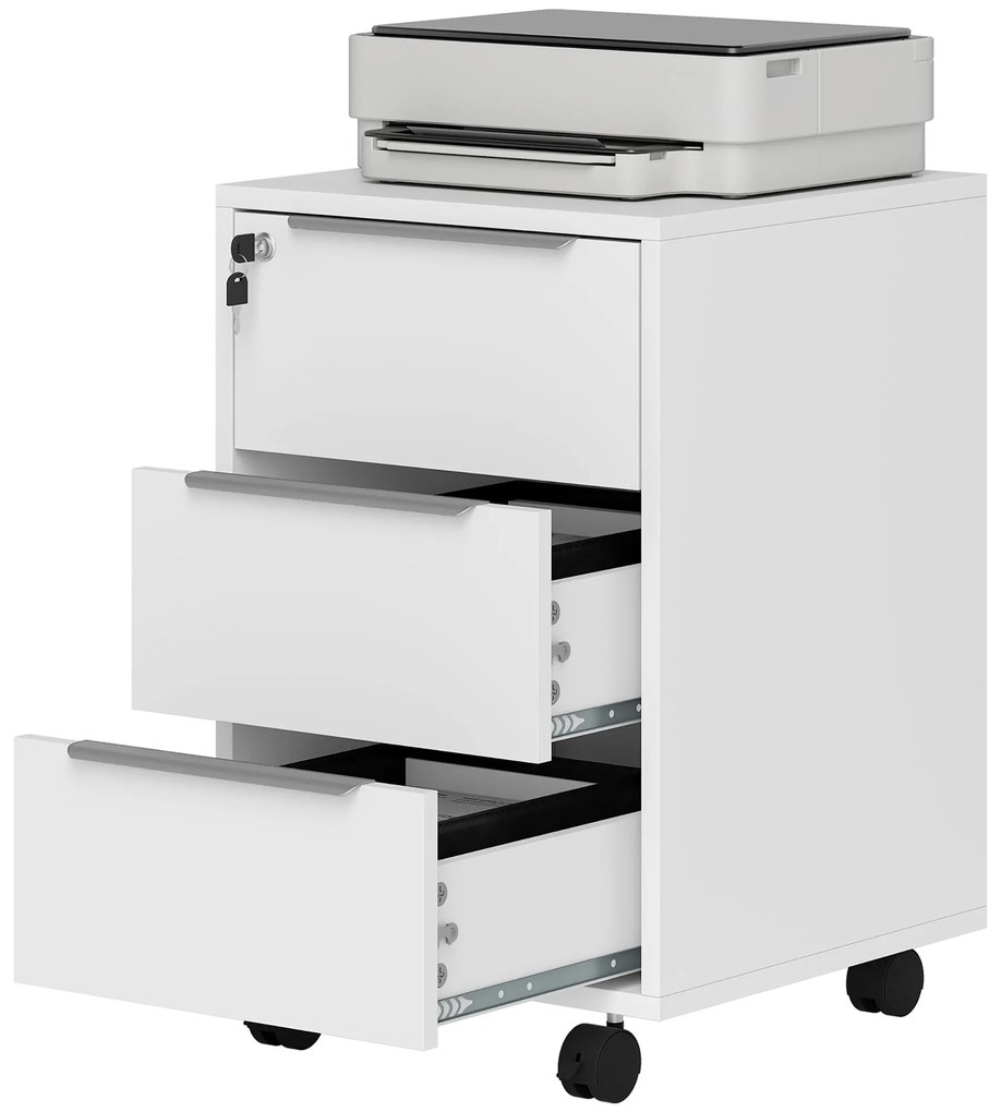 HOMCOM Corp pentru birou pe roți cu 3 sertare și încuietoare pentru dosare 40 x 40 x 63,5 cm alb | Aosom Romania