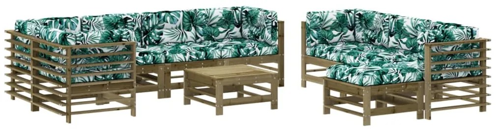 3186101 vidaXL Set mobilier de grădină cu perne, 10 piese, lemn de pin tratat
