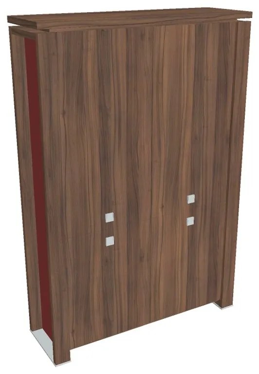 Dulap înalt Verno+ S 140 x 46 x 210 cm, divizat, nuc / roșu