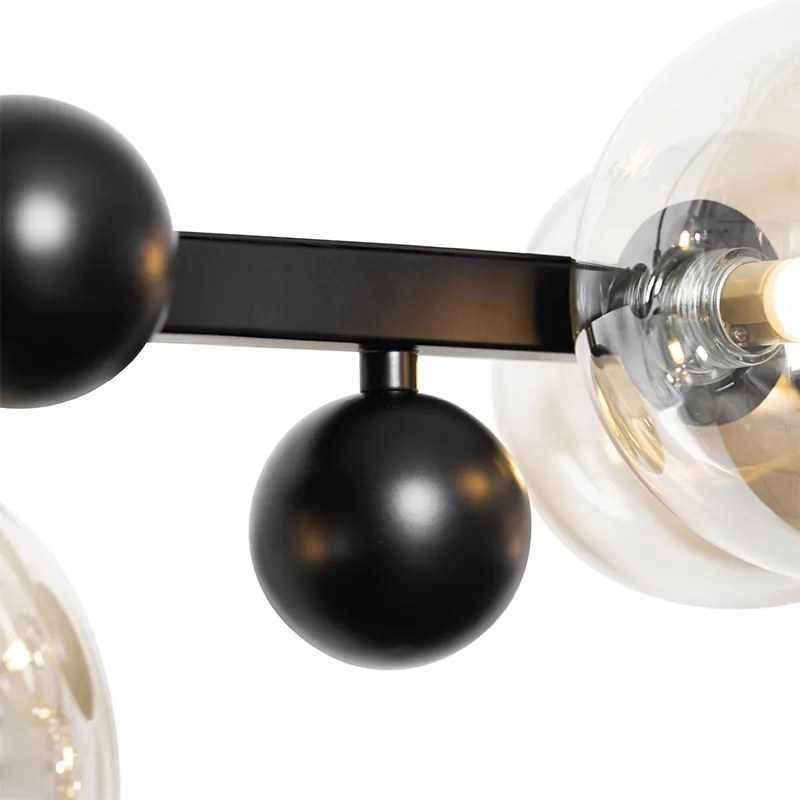 Lampă suspendată Art Deco neagră cu sticlă chihlimbar cu 8 lumini - David