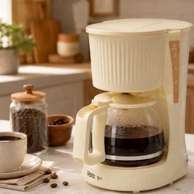 Cafetiera electrica Oliver Voltz Nice OV51170PR, 750 W, 1,5 l – 12 cesti, Mentinere a caldurii, Crem