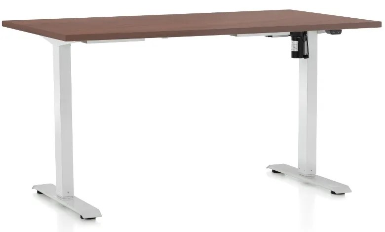 Masa inaltime reglabila OfficeTech A, 140 x 80 cm, bază albă, nuca