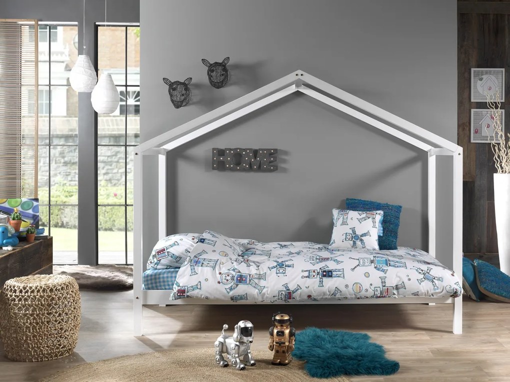 Set DALLAS în alb format dintr-un Pat copii Vipack fără gard (90 x 200 cm) și un sertar.
