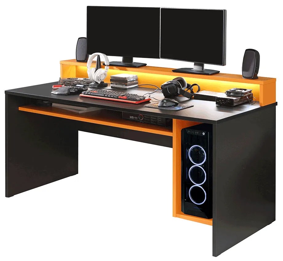 Masă pentru PC / masă de joc, negru mat / portocaliu, TEZRO
