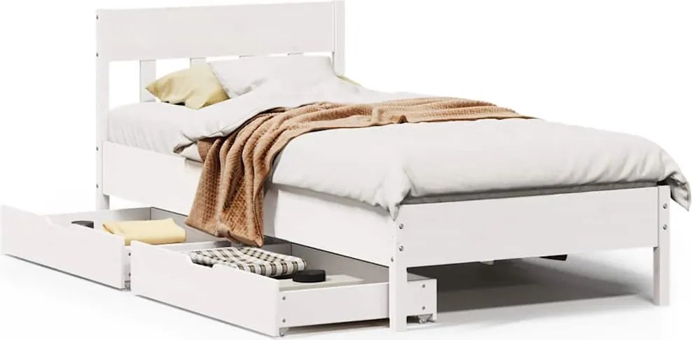 vidaXL Cadru de pat fără saltea, alb, 90x200 cm, lemn masiv pin