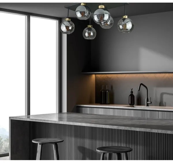 Lustră aplicată NESSA 6xE27/60W/230V negru/auriu/negru fumuriu