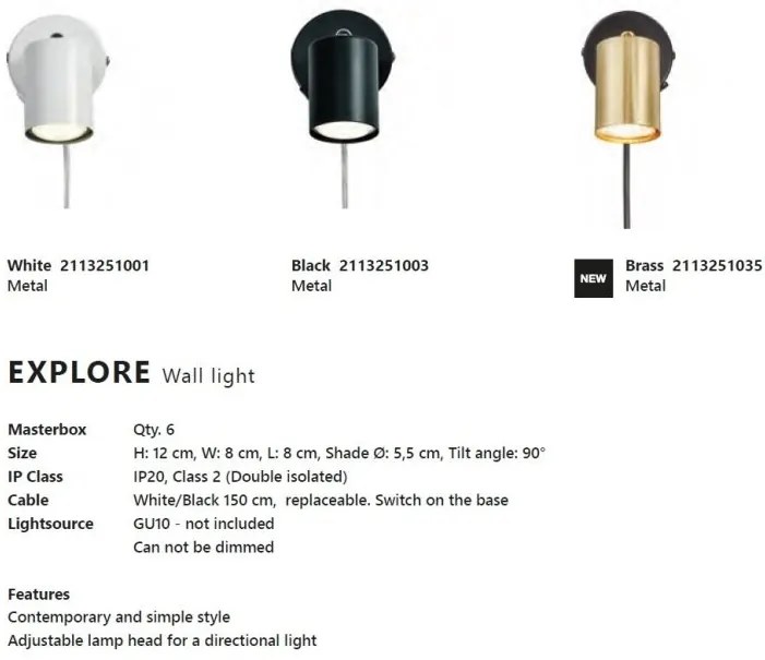 Aplica de perete cu spot directionabil design modern Explore alb