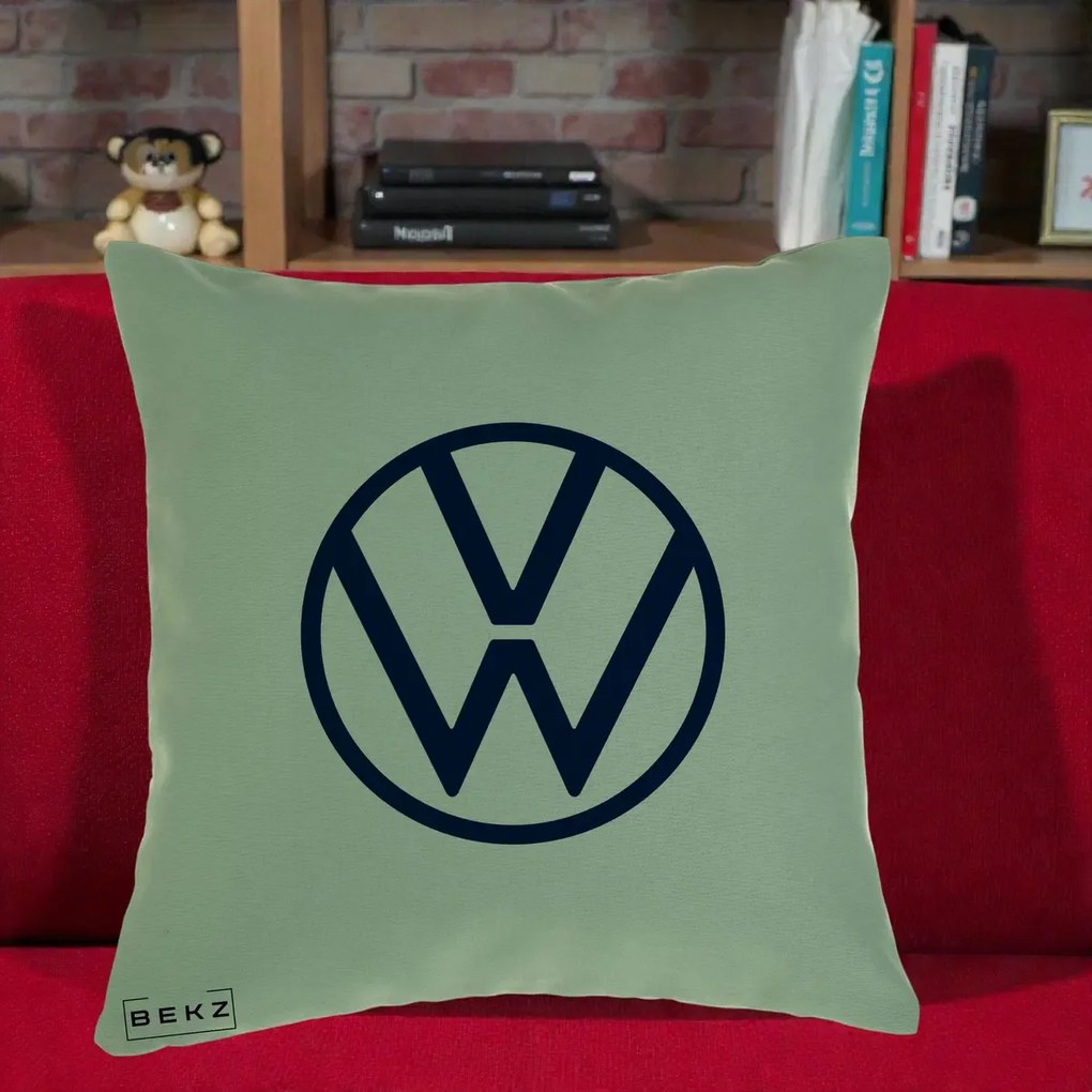 Perna Personalizata cu emblema Volkswagen, 40x40 cm, Verde, Husa Detasabila, Perna Inclusa, BEKZ®
