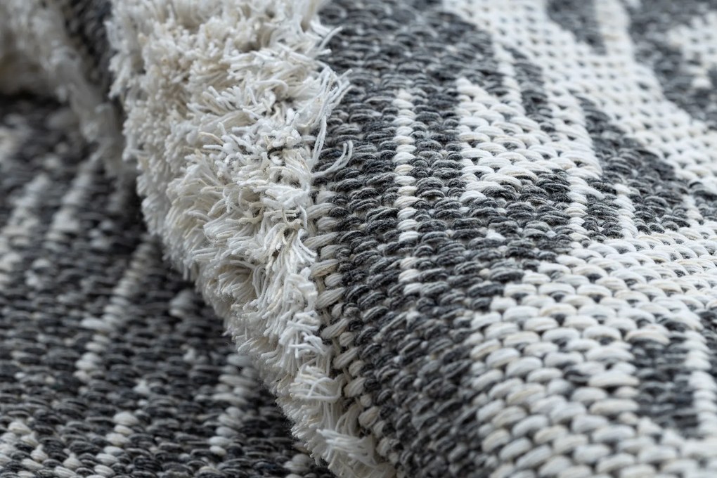 Covor ECO SISAL BOHO MOROC Caro 22297 franjuri - două niveluri de lână gri / cremă, covor reciclat