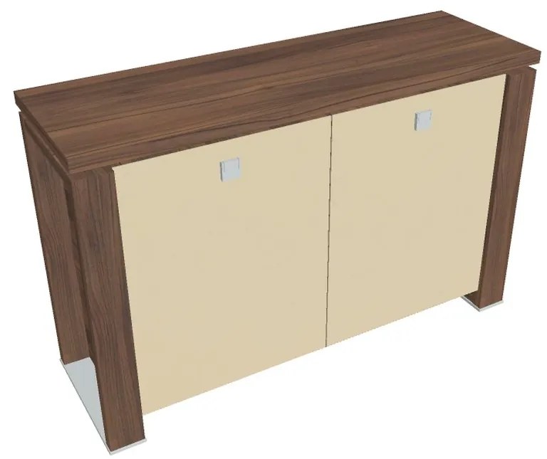 Dulap mic Verno+ 140 x 46 x 90 cm, uși de sticlă, nuc / vanilie