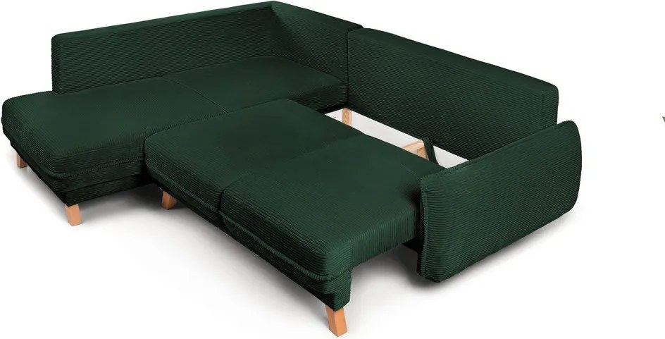 Colțar verde închis extensibil/cu spațiu de depozitare cu tapițerie din catifea reiată (cu colț pe partea stângă/în formă de ”L”) Tori – Bonami Selection