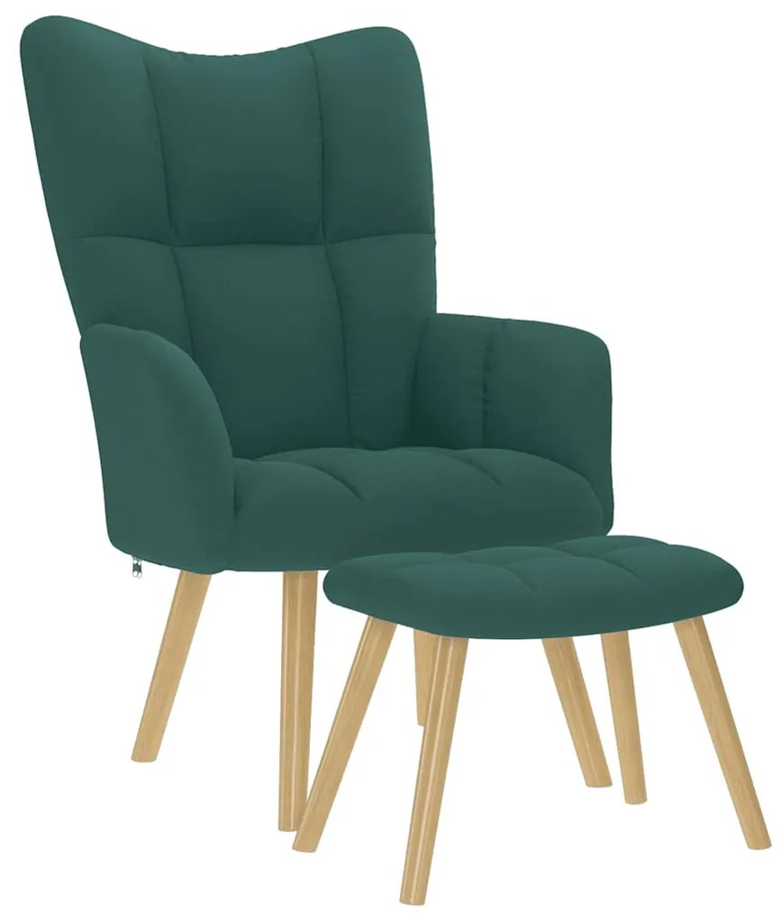 vidaXL Scaun de relaxare cu taburet, verde închis, textil