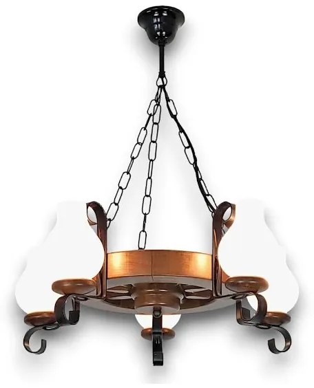 Brilagi - Candelabru suspendat pe lanț ROATA, 5 x E14 (max. 40 W), 230 V, Ø 50 cm, fag/nuc