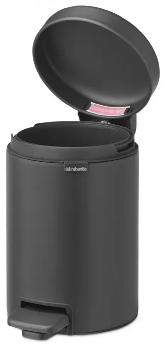 Cos de gunoi cu pedala Brabantia NewIcon 1001102, 3 L, Inchidere lina, Baza antiderapanta, Finisaj mineral, Gri inchis