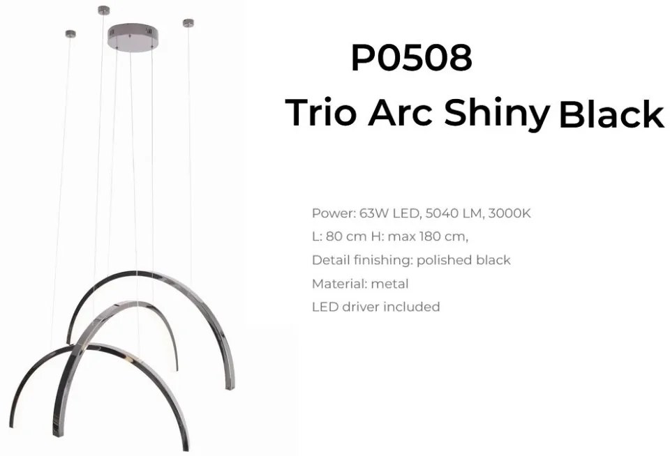 Lustra LED design decorativ modern Trio Arc Shiny Black