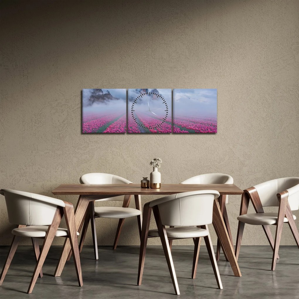 Tablou - Peisaj cu câmpuri de lalele (cu ceas) (90x30 cm)