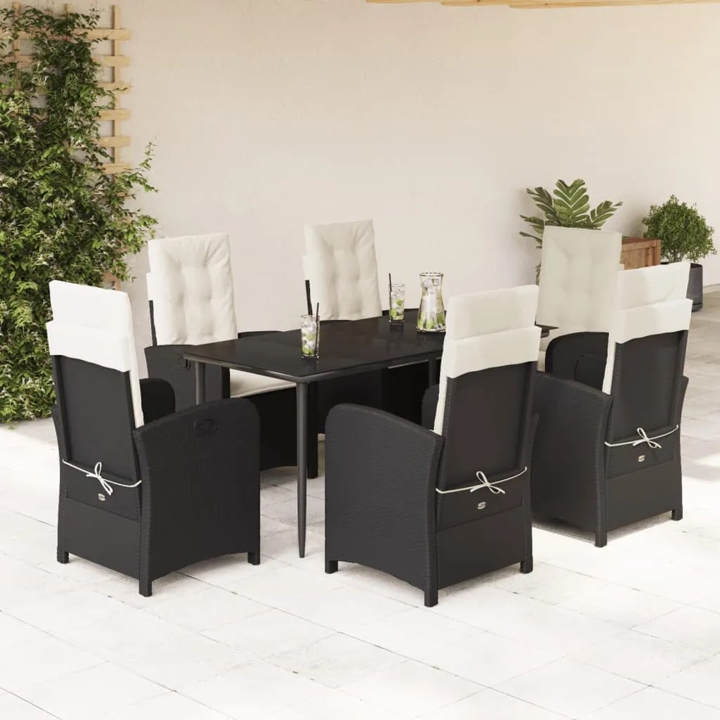 vidaXL Set mobilier de grădină cu perne, 7 piese, negru, poliratan