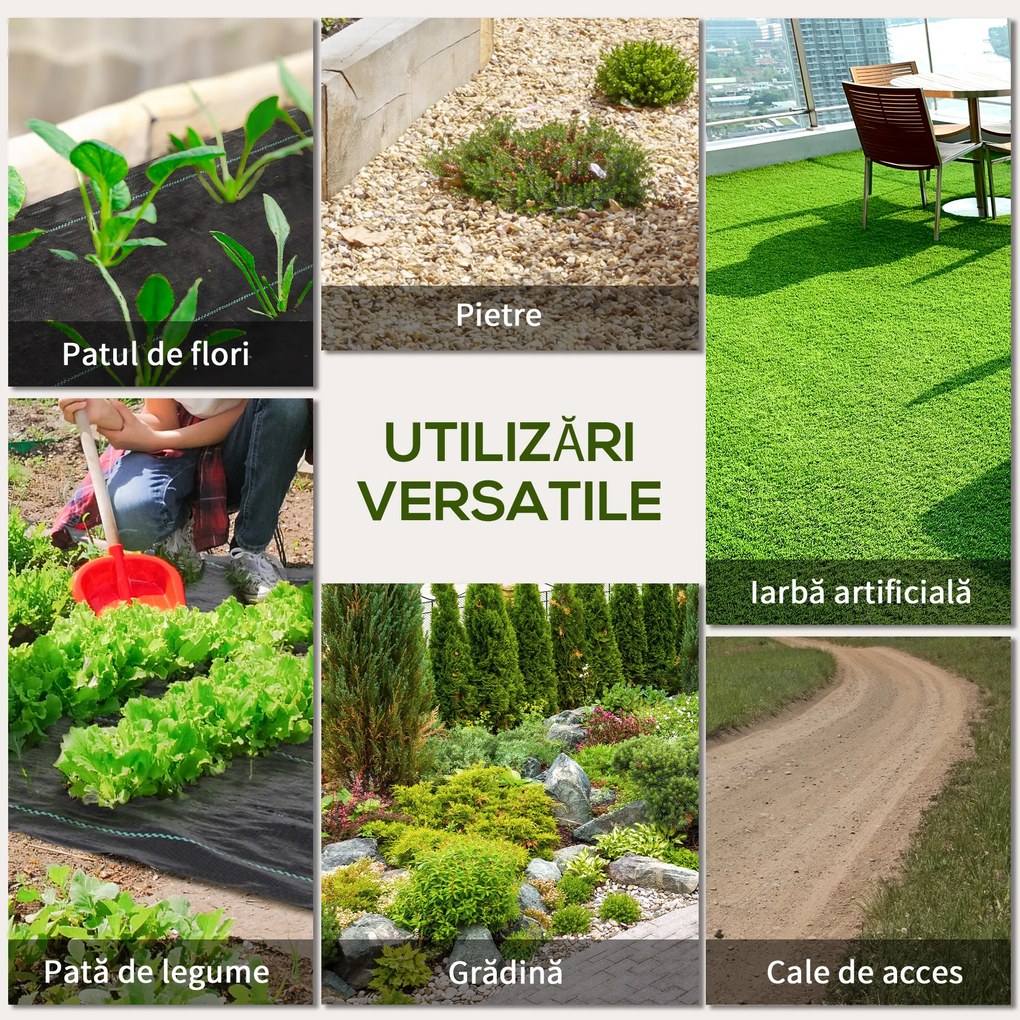 Outsunny Folie pentru Mulcire 1300g/m², Respirabilă și Anti-UV din Polipropilena, 50x2 m, Negru | Aosom Romania