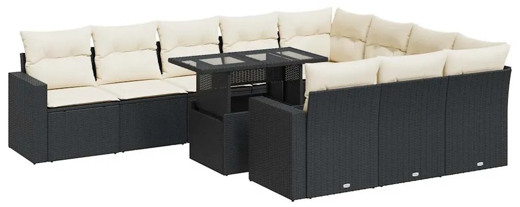 3326387 vidaXL Set canapele de grădină cu perne, 11 piese, negru, poliratan