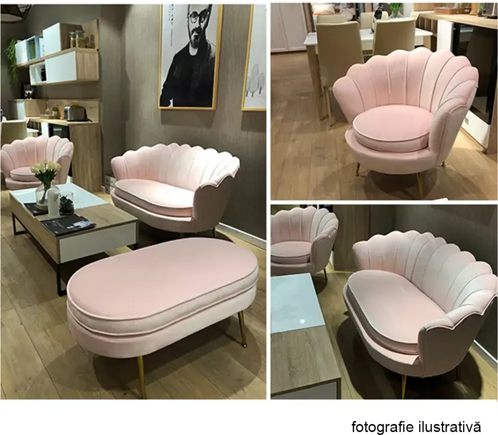 Fotoliu în stil Art-deco, catifea Velvet roz/crom auriu, NOBLIN