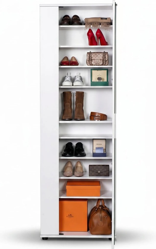 Pantofar Adore Porto, 2 usi reversibile cu oglinda, 10 rafturi, capacitate 28 perechi, 60 x 187 x 36 cm