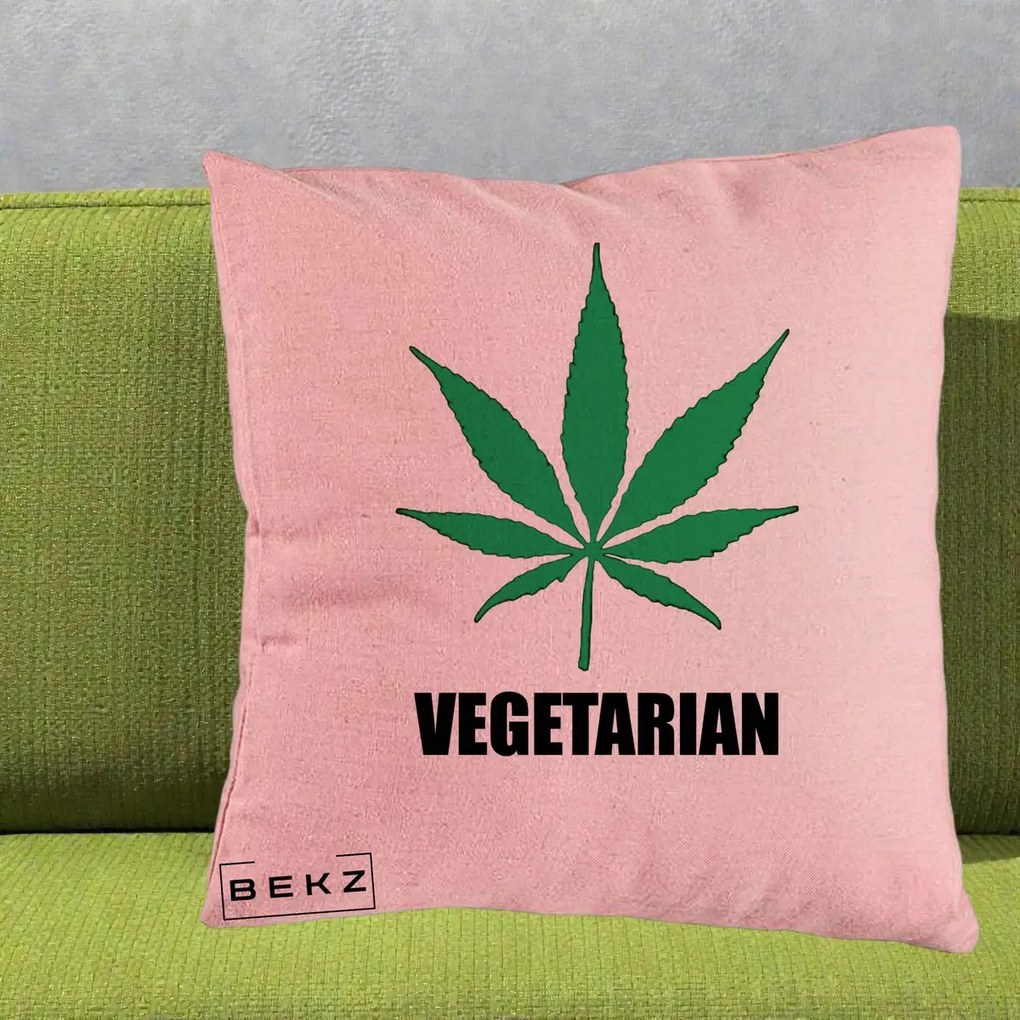 Perna Decorativa Vegetarian cu Frunza, 40x40 cm, Roz, Husa Detasabila, Perna Inclusa, BEKZ®