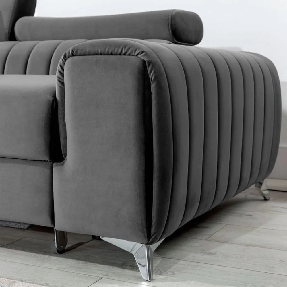 Colțar gri închis extensibil/cu spațiu de depozitare cu tapițerie din catifea (cu colț pe partea stângă/cu șezlong) Grayson – ELTAP