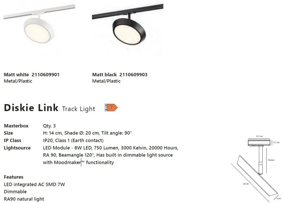 Accesoriu, Spot LED directionabil Diskie alb, pentru sina Nordlux Link