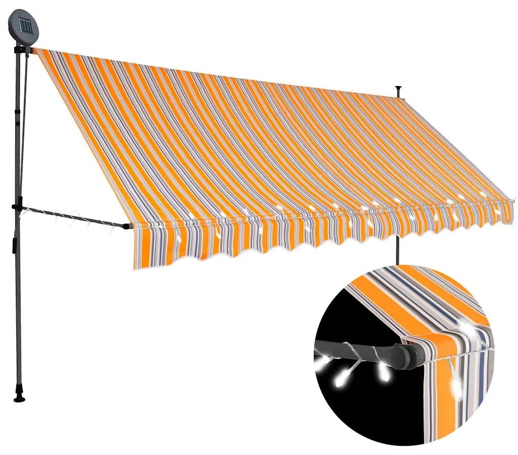 vidaXL Copertină retractabilă manual cu LED, galben &amp; albastru, 350 cm