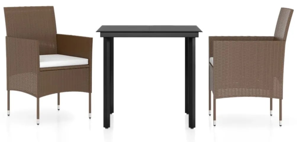 Set mobilier de gradina, cu perne, 3 piese, maro si negru Maro si negru, Lungime masa 80 cm, 3