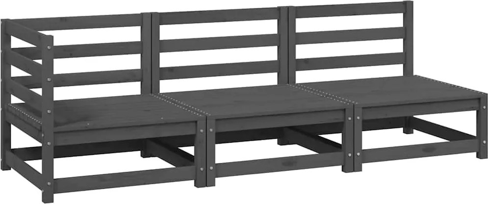 vidaXL Set mobilier de grădină, 3 piese, gri, lemn masiv de pin