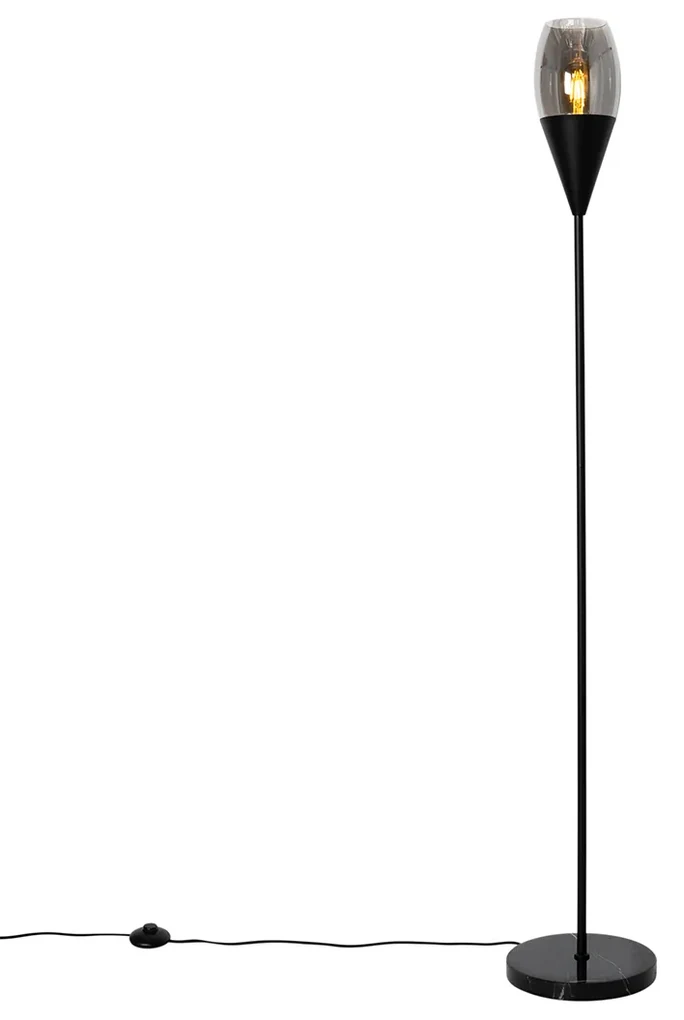 Lampa de podea modernă neagră cu sticlă fumurie - Drop