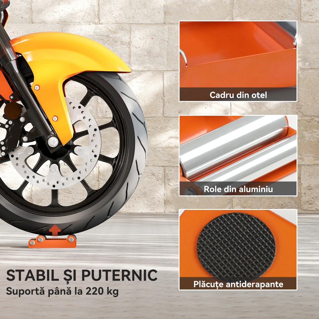 HOMCOM Cadru cu Role pentru Motociclete din Oțel și Aluminiu Portocaliu | Aosom Romania