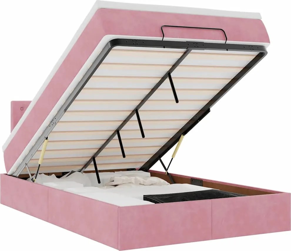 vidaXL Cadru de pat otoman cu saltea, catifea roz 120x200cm