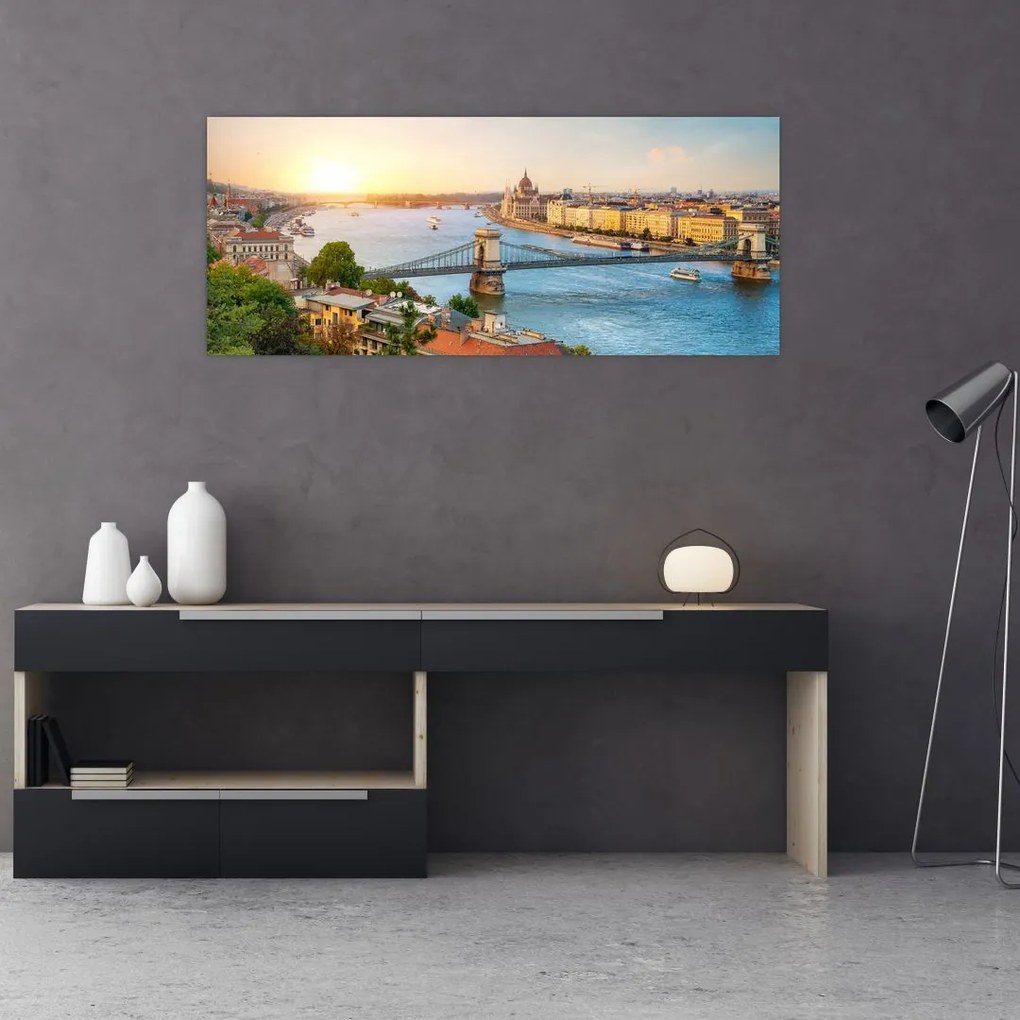 Tablou cu orașul Budapesta și râu (120x50 cm)