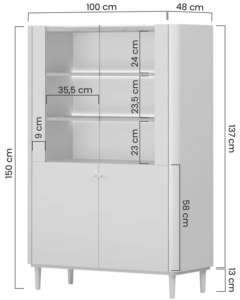 Vitrină cu picioare Elivo 100 cm cu două uși - eucalipt / stejar baltic dune