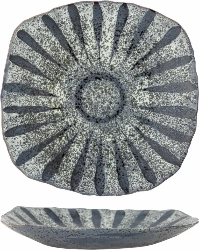 Platou de servire din ceramică, gri, model soare pictat manual, glazură reactivă, 6 x 32 cm, „Ramie”