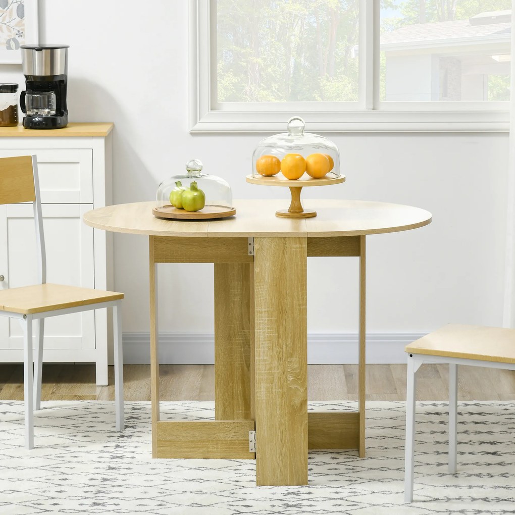 HOMCOM Masă Pliantă cu 2 Extensii Rabatabile, Masă Extensibilă cu Spațiu de Economisire, 104x76x73,7 cm, Lemn Natural | Aosom Romania