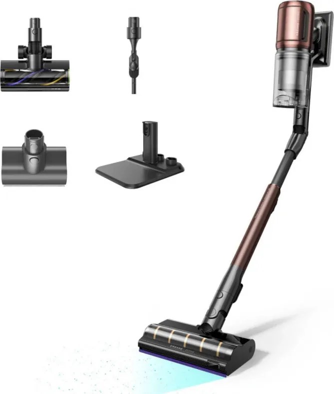 La mâna a doua: Aspirator vertical Dreame Essential V30 VVV21A, 880 W, 30 000 Pa, 90 min, 0,6 l, HEPA H14, OmniX™ 2.0, Recunoastere a tipurilor de murdarie, Pliabil, Negru/Bronz