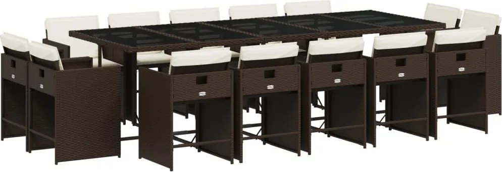 vidaXL Set mobilier de grădină cu perne, 15 piese, maro, poliratan